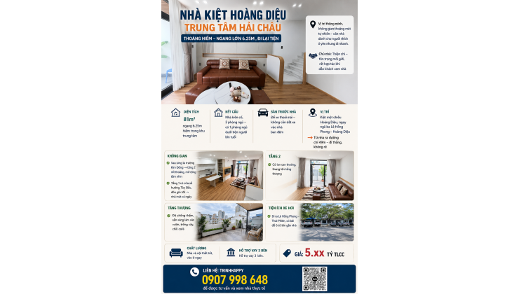 NHÀ KIỆT HOÀNG DIỆU TT HẢI CHÂU – NGANG 6.25M HIẾM, CÁCH ĐƯỜNG 49M